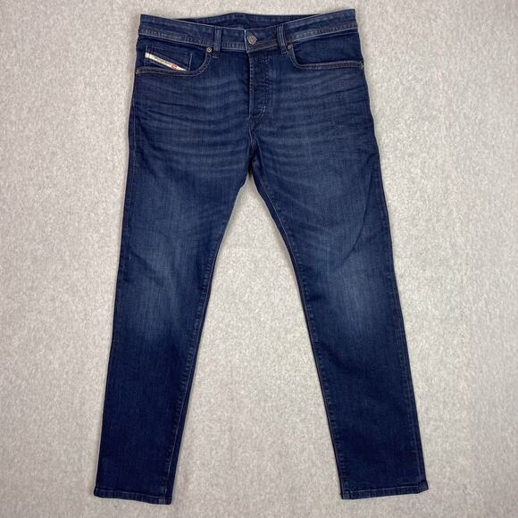 Diesel Jeans Mens 34x32 (37x31) Buster Tapered Button Fly Blue Stretch Denim - Picture 1 of 11